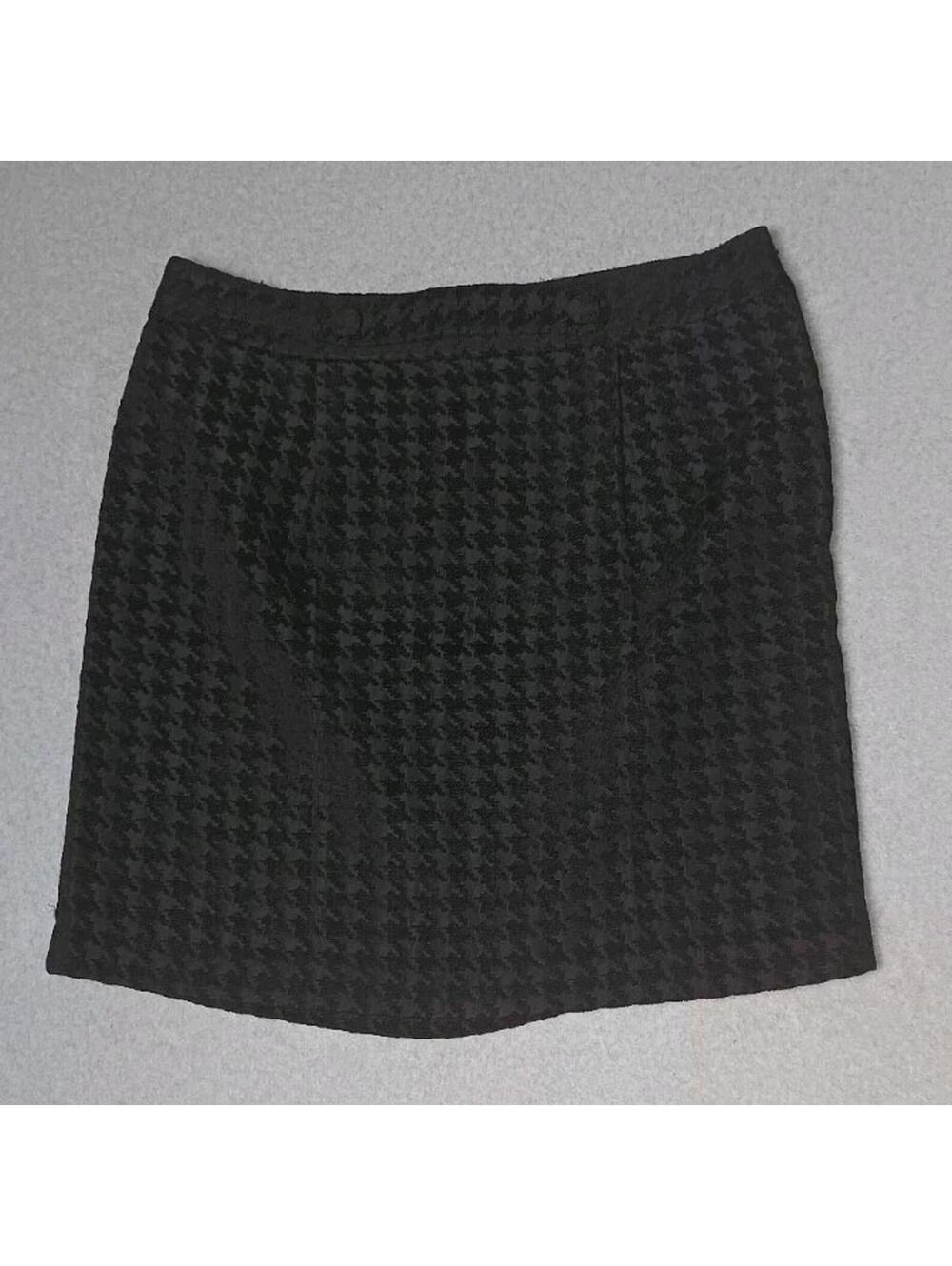 Ann Taylor Tweed Houndstooth Mini Skirt Womens Size 16 Black Classy Old Money...